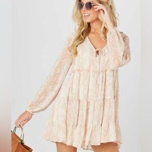 Altar’d State Woman’s Pink & White Snake Print Lightweight Tiered Dress Size M